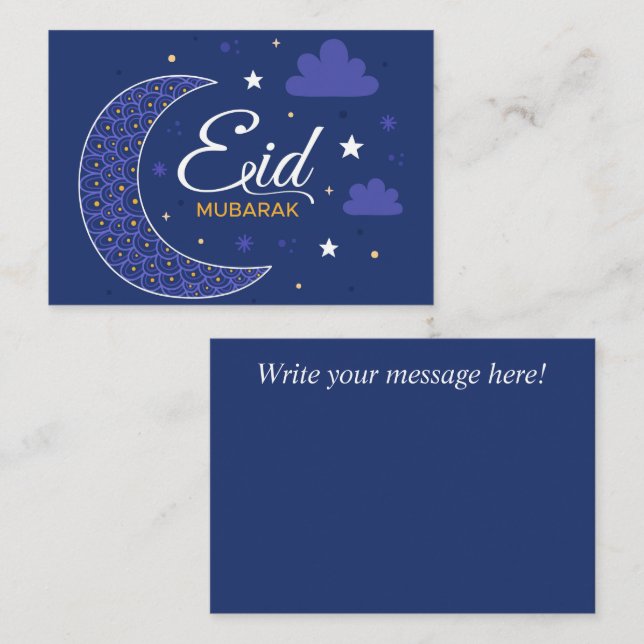 Eid Mubarak Islamischer Halbmond Mitteilungskarte (Vorne/Hinten)