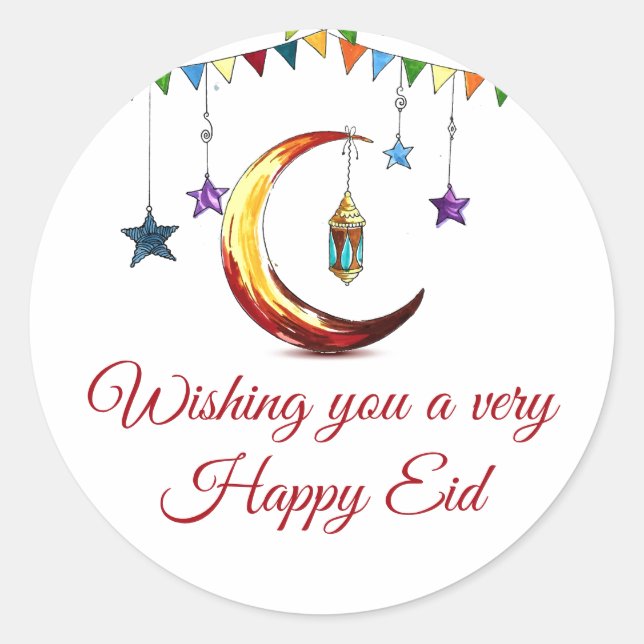 Eid Mubarak Islamischer Halbmond Runder Aufkleber (Vorderseite)