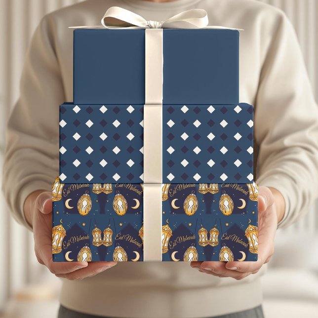 Eid Mubarak Kids Blue Moon Lantern Muster Zittern  Geschenkpapier Set (Von Creator hochgeladen)