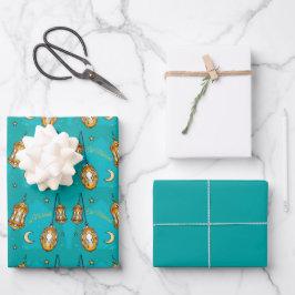 Eid Mubarak Kids Moon und Lantern Aquamarin Geschenkpapier Set