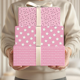 Eid Mubarak Kids Pink Gray Star Dots Muster Zitat Geschenkpapier Set