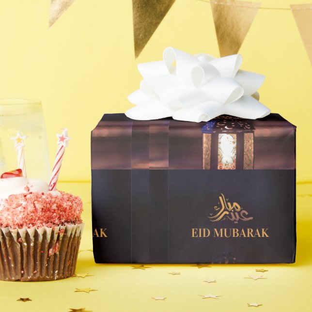 Eid Mubarak Lantern Glow Arabic Calligraphy Art Geschenkpapier (Geburtstagsparty)