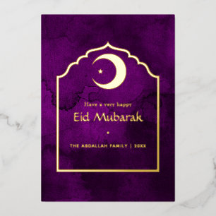 Eid Mubarak Lila und Gold Fossiliday Card Folien Feiertagskarte