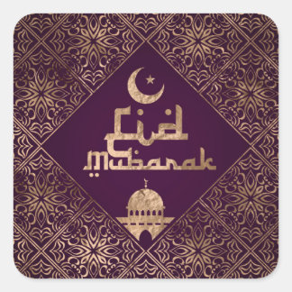 Eid Mubarak - Lila und goldene Dekoration Quadratischer Aufkleber