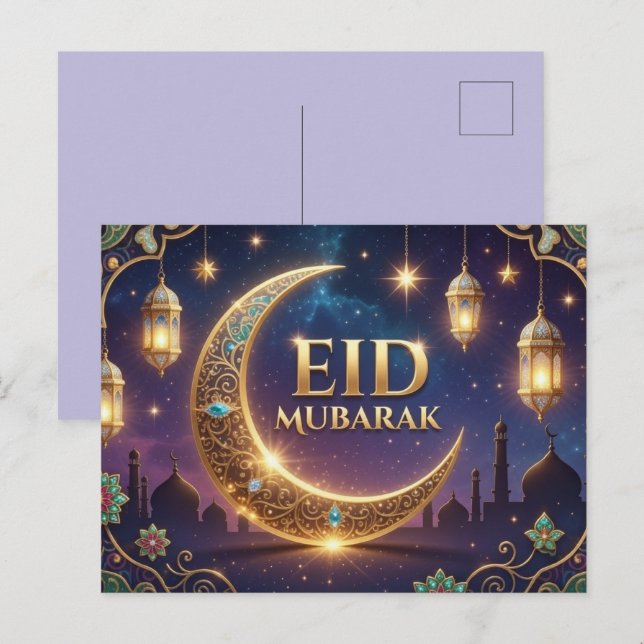 Eid Mubarak Luxury Gold And navy Blue  Postkarte (Vorne/Hinten)