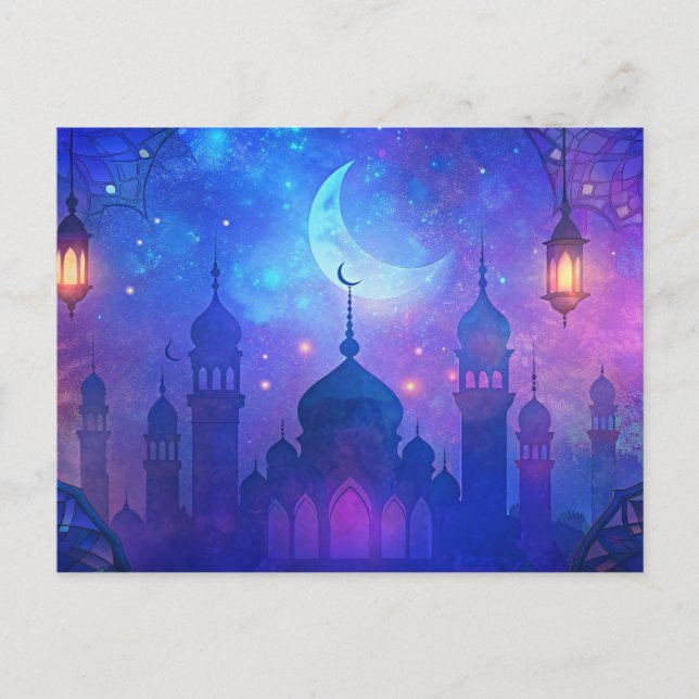 Eid Mubarak Magic Arabian Nights Crescent Farben Postkarte (Vorderseite)