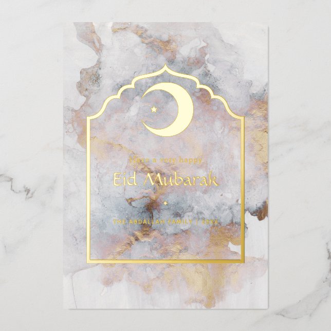 Eid Mubarak Marble Folien Feiertagskarte (Vorderseite)