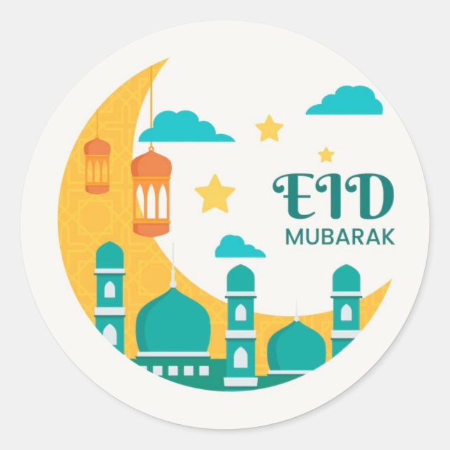 Eid Mubarak Moon und Star Runder Aufkleber (Vorderseite)