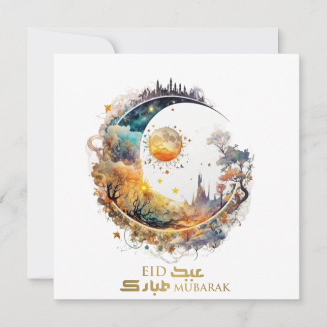 Eid Mubarak Moon und Sun Fantasy Gruß Urlaub Mitteilungskarte (Vorderseite)