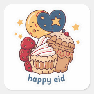 Eid Mubarak Moschee-Halbmond-Aufkleber Quadratischer Aufkleber