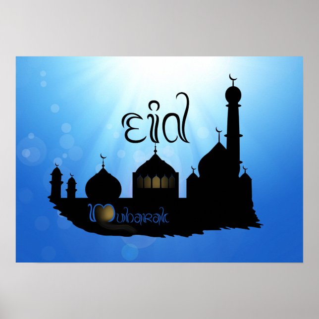 Eid Mubarak Moschee mit Typografie Poster (Vorne)