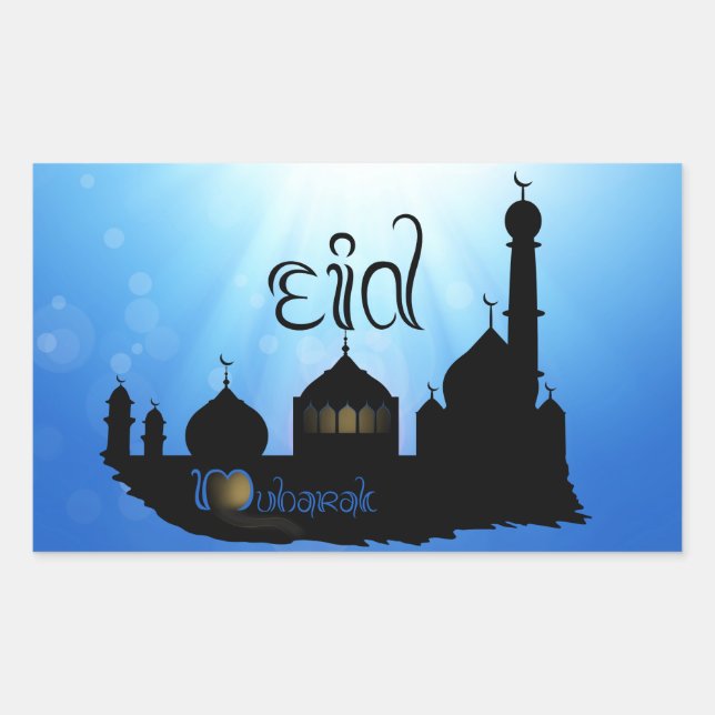 Eid Mubarak Moschee mit Typografie Rechteckiger Aufkleber (Vorderseite)