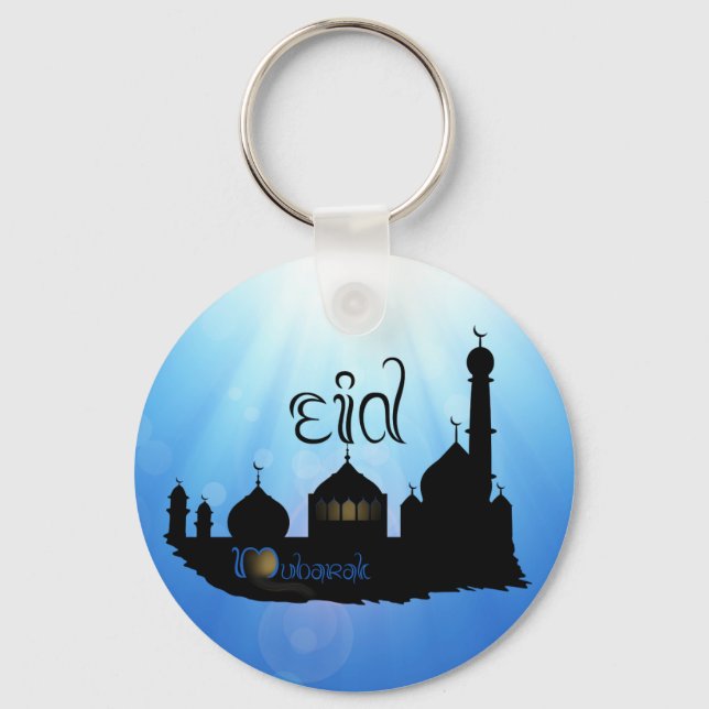 Eid Mubarak Moschee mit Typografie Schlüsselanhänger (Vorderseite)