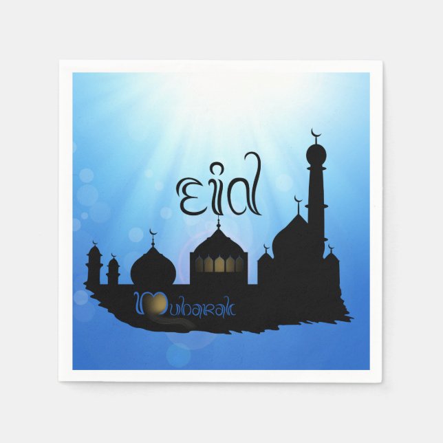 Eid Mubarak Moschee mit Typografie Serviette (Vorderseite)