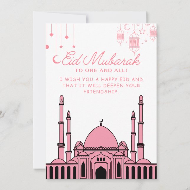 Eid Mubarak Mosque Pink Feiertagskarte (Vorderseite)