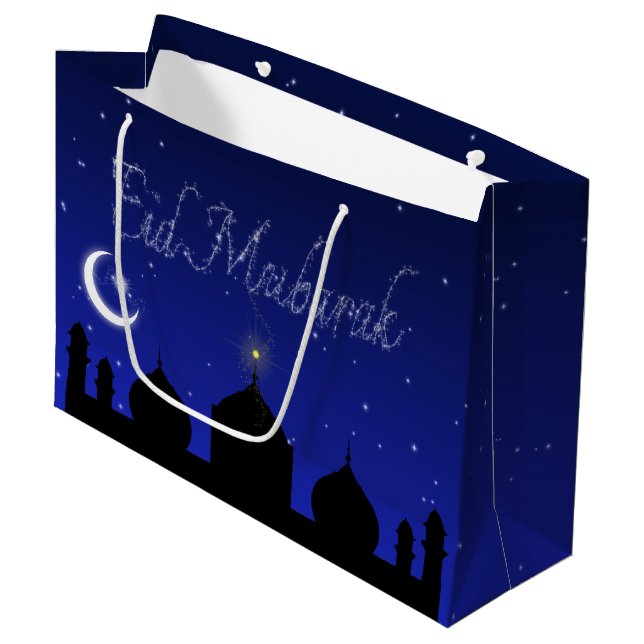 Eid Mubarak Night Stars Moschee Große Geschenktüte (Vorderseite Schrägansicht)