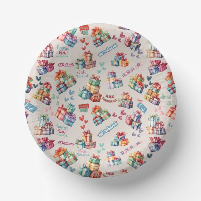 Eid Mubarak Paper Bowls – Colourful Gift Boxes Pappteller (Vorderseite)