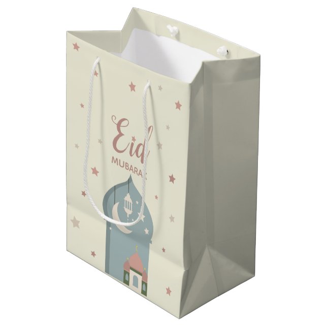 eid Mubarak-Papiertüte, zum von eid Al fitr zu Mittlere Geschenktüte (Vorderseite Schrägansicht)