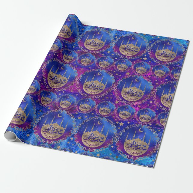 Eid Mubarak - Pastellgold und -puren Geschenkpapier (Ungerollt)