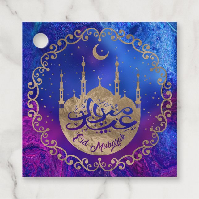 Eid Mubarak - Pastellgold und -purpuren Geschenkanhänger (Vorderseite)