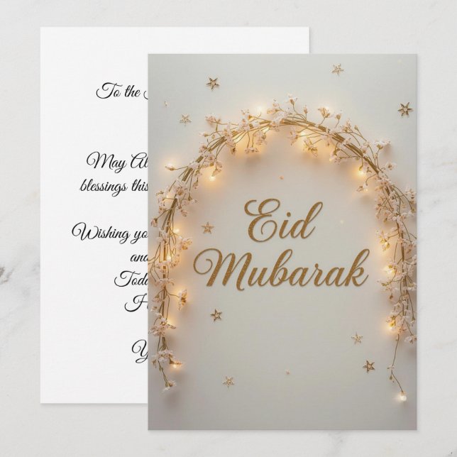 Eid mubarak Personalized Lights Greeting Card Einladung (Vorne/Hinten)