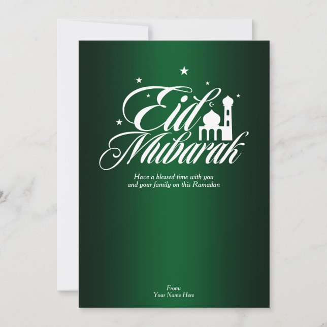 Eid Mubarak Ramadan Gruetkarte | Elegant Green Einladung (Vorderseite)