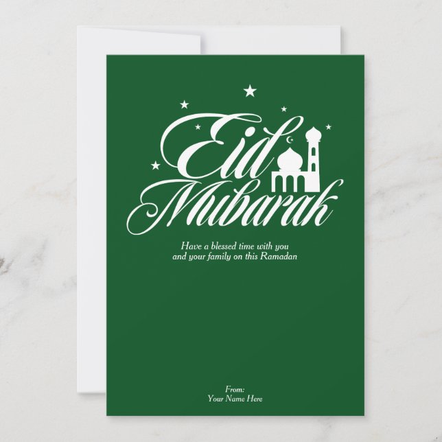 Eid Mubarak Ramadan Gruetkarte | Solid Green Einladung (Vorderseite)