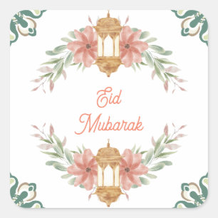 Eid Mubarak Ramadan Mubarak Blume Wreath Lamp Quadratischer Aufkleber