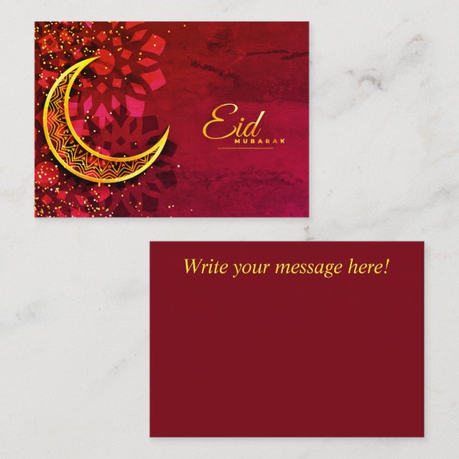 Eid Mubarak Red und Golden Mitteilungskarte (Vorne/Hinten)