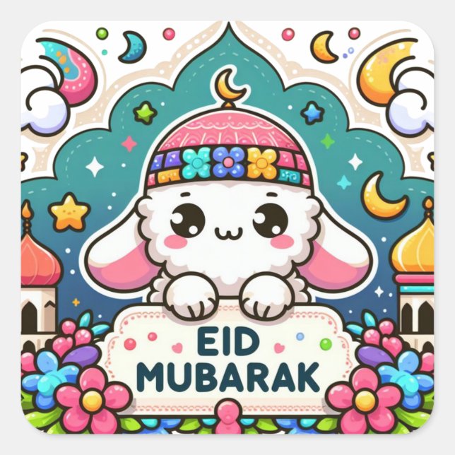 Eid Mubarak Sheep Quadratischer Aufkleber (Vorderseite)