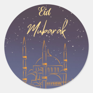 Eid Mubarak Starry Sky Gold Moschee Runder Aufkleber