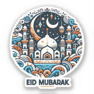 Eid Mubarak verzierter Halbmond Bunte Moscheekunst Aufkleber
