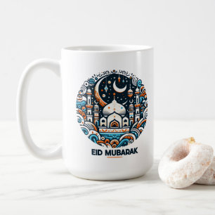 Eid Mubarak verzierter Halbmond Bunte Moscheekunst Kaffeetasse