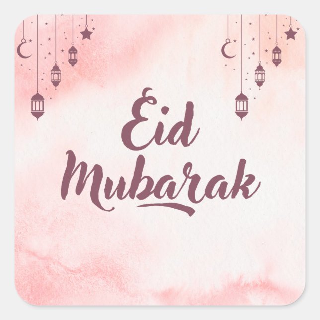 Eid Mubarak Watercolor Quadratischer Aufkleber (Vorderseite)
