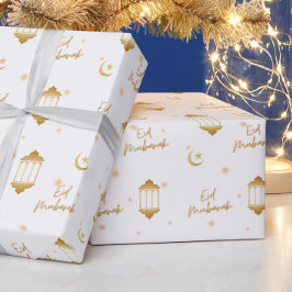 Eid Mubarak White + Gold Elegante Lanterns + Mond Geschenkpapier