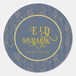 Eid Mubarak Zickzack Retro Blau Personalisiert Runder Aufkleber