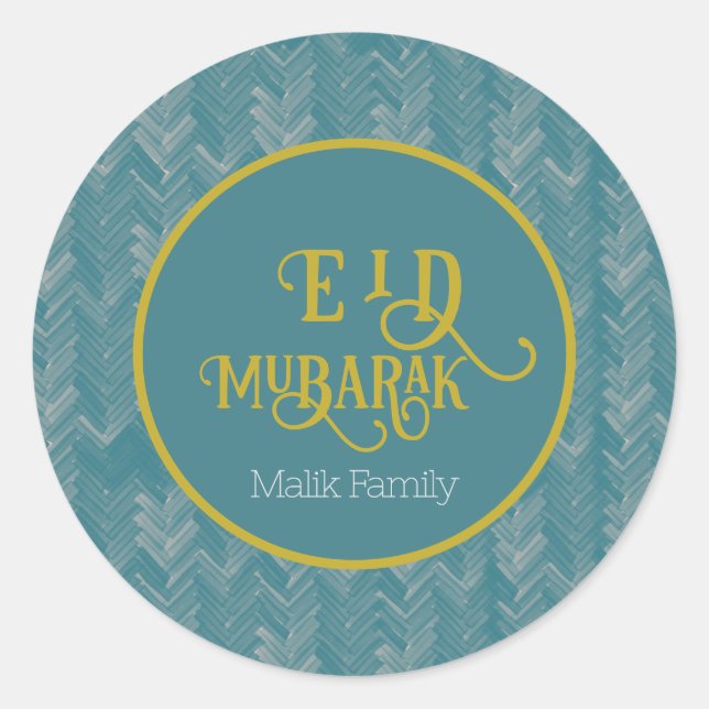 Eid Mubarak Zickzack Türkis Personalisiert Runder Aufkleber (Vorderseite)