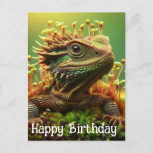 Eidechse im Moosgarten sprießt Alles Gute zum Gebu Postkarte