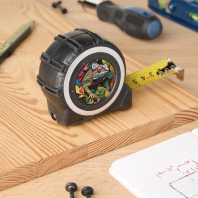 Eidechsenblätter & Farbe Maßband (Colourful Lizard Tropical Jungle Art tape measure  inches on one side with metrics on the other. 
)