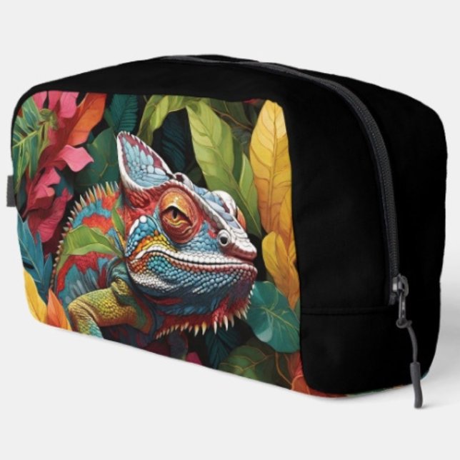 Eidechsenblätter & Farbe Waschbeutel (Colourful Lizard Tropical Jungle Art toiletry bag with sturdy polyester fabric  zippered closure. )