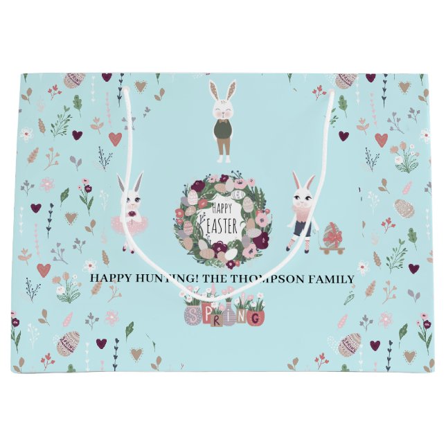 Eier Bunny Wildblumen Personalisiert Blue Oaster Große Geschenktüte (Vorderseite)