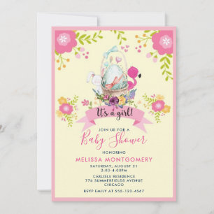 Eier-, Flamingo-, Hase- und Blumen-Baby-Party Einladung