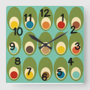 Eier im Mid-Century Modern Stil Quadratische Wanduhr