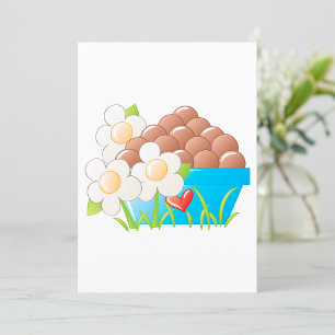 Eier in blauer Schale mit Blumen und Herz Einladung