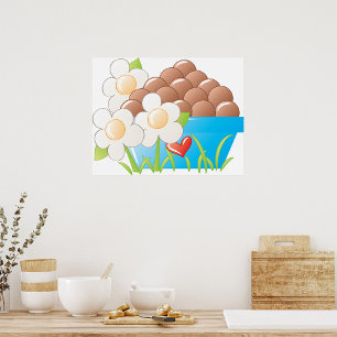 Eier in Blue Bowl mit Blume und Herz Poster