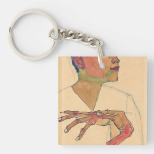 Eier-Schiele-Selbstportrait mit Händen auf der Br Schlüsselanhänger