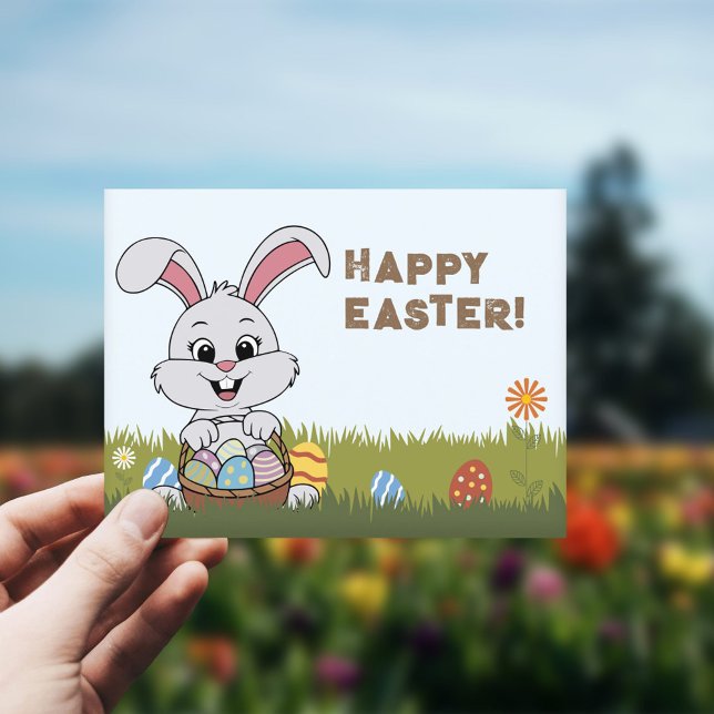 Eier und Bunny - Frohe Ostern Postkarte (Eggs and Bunny - Happy Easter Postcard)