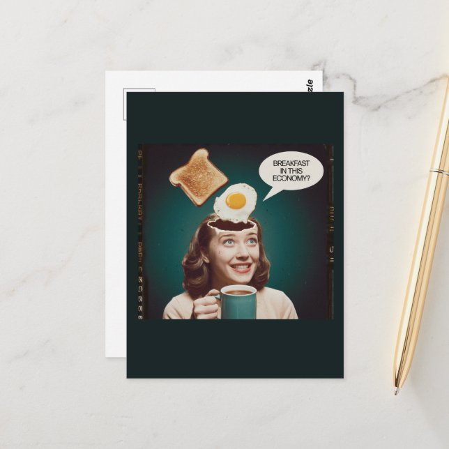 Eier zum Frühstück in dieser Wirtschaft Retro Frau Postkarte (Vorderseite/Rückseite Beispiel)