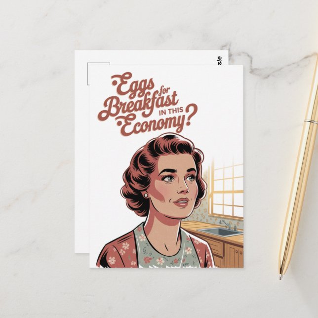 Eier zum Frühstück in dieser Wirtschaft Retro Frau Postkarte (Vorderseite/Rückseite Beispiel)