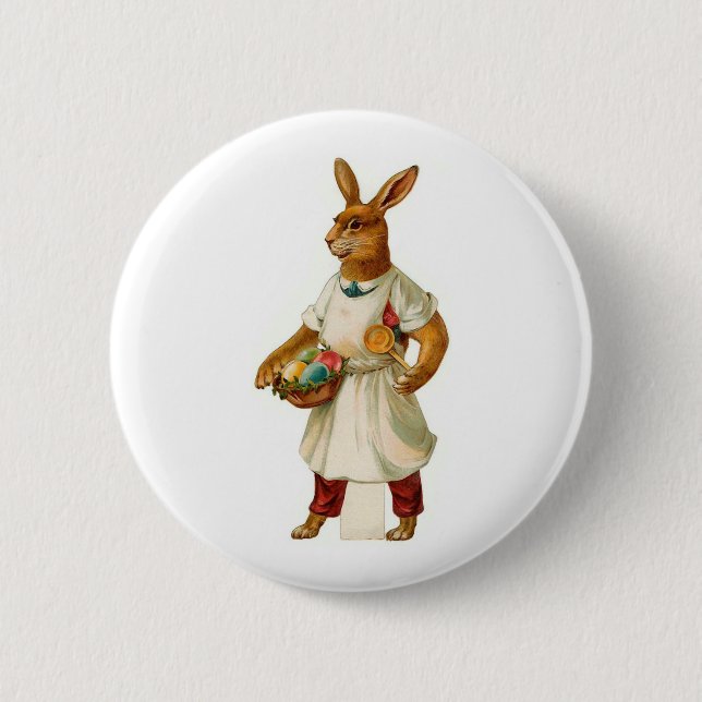 Eierkoch Vintag Osterhase Button (Vorderseite)